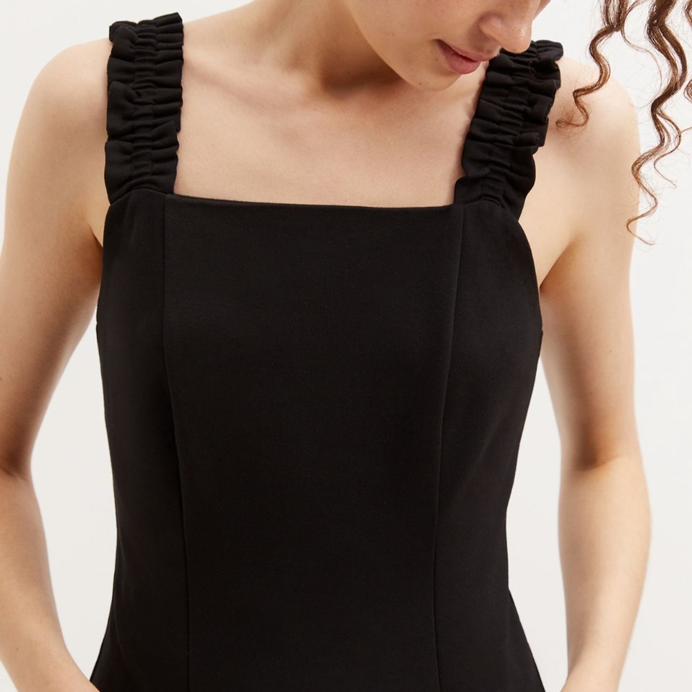 Anthropologie Blk Ruffled Square Neck Tank Sz L